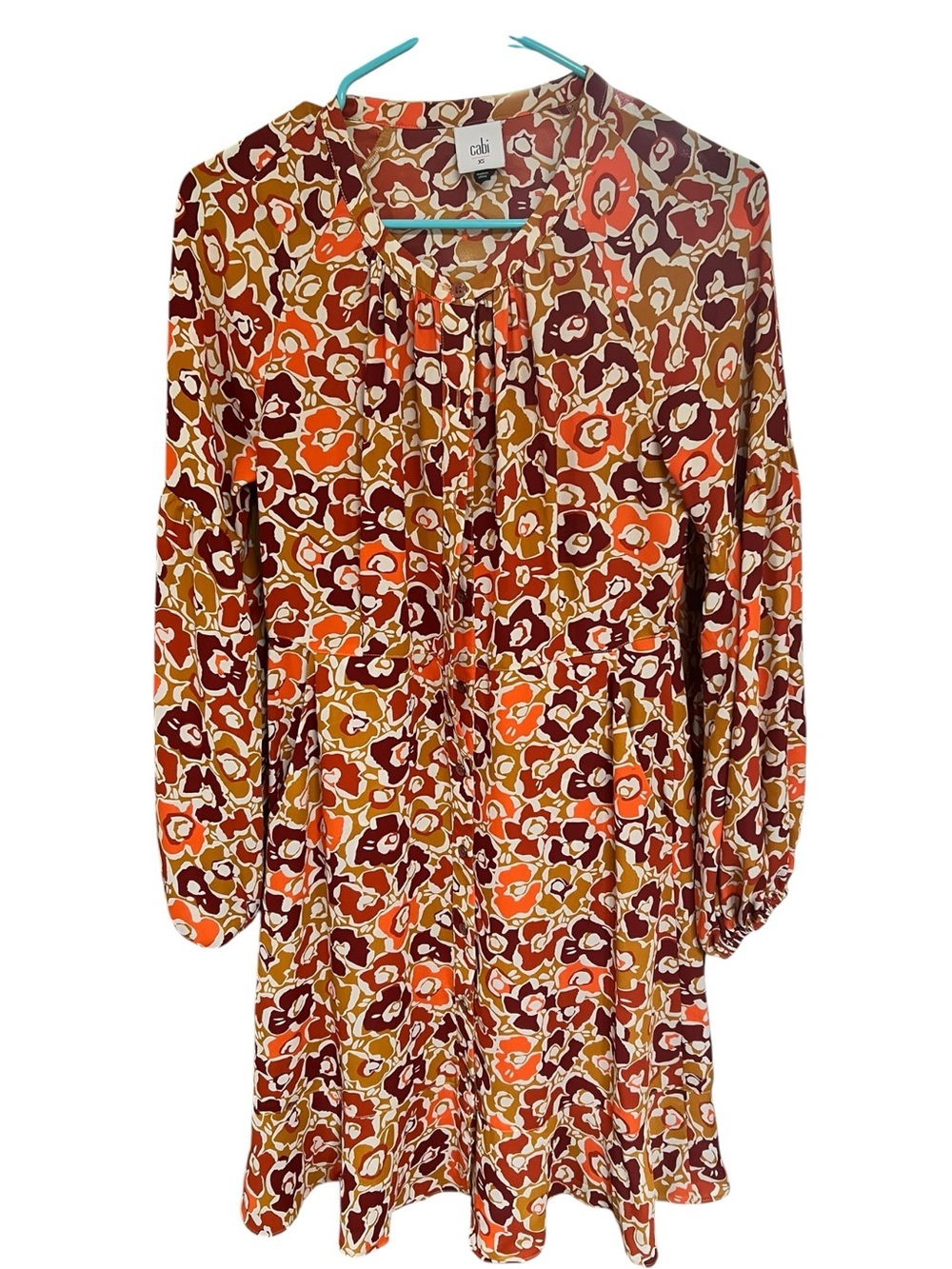CAbi XS Floral V-Neck Tunic — Burnt Orange, Maroon, Cream